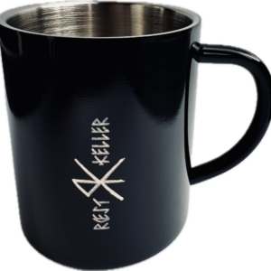 Schwarze Röstkeller Edelstahltasse mit Lasergravur